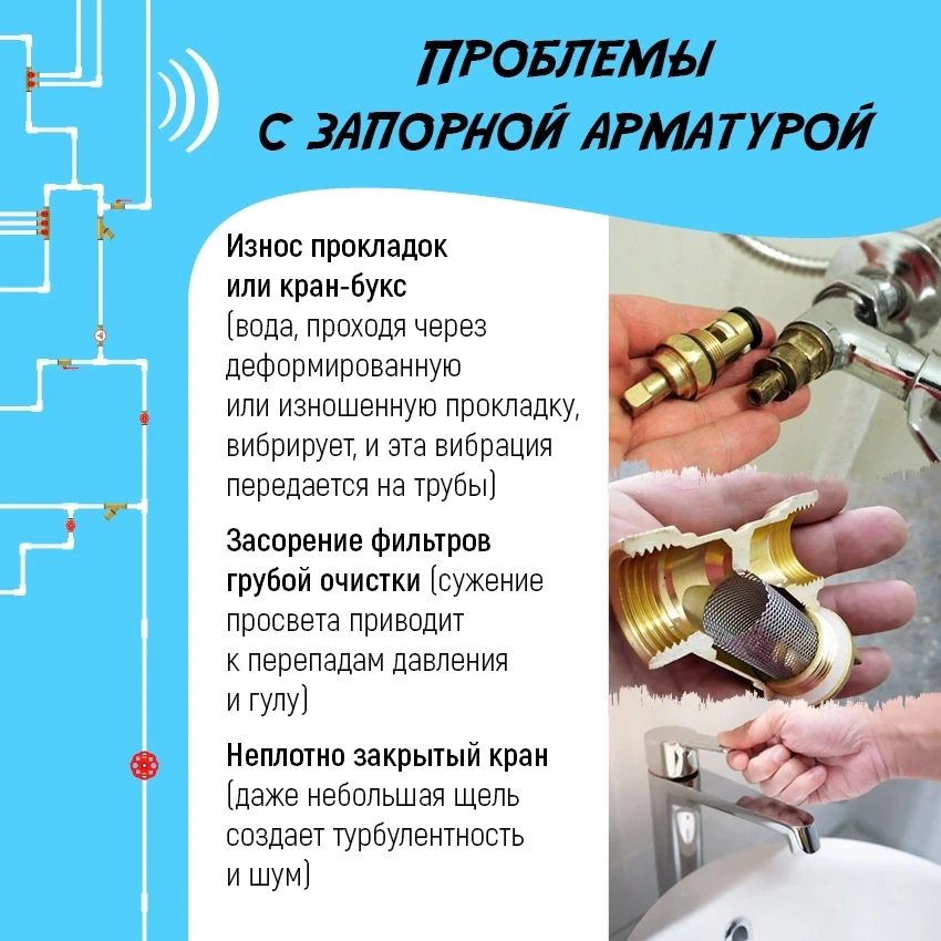 🛁 Нередко водопроводные трубы вибрируют и гудят, причем довольно громко.