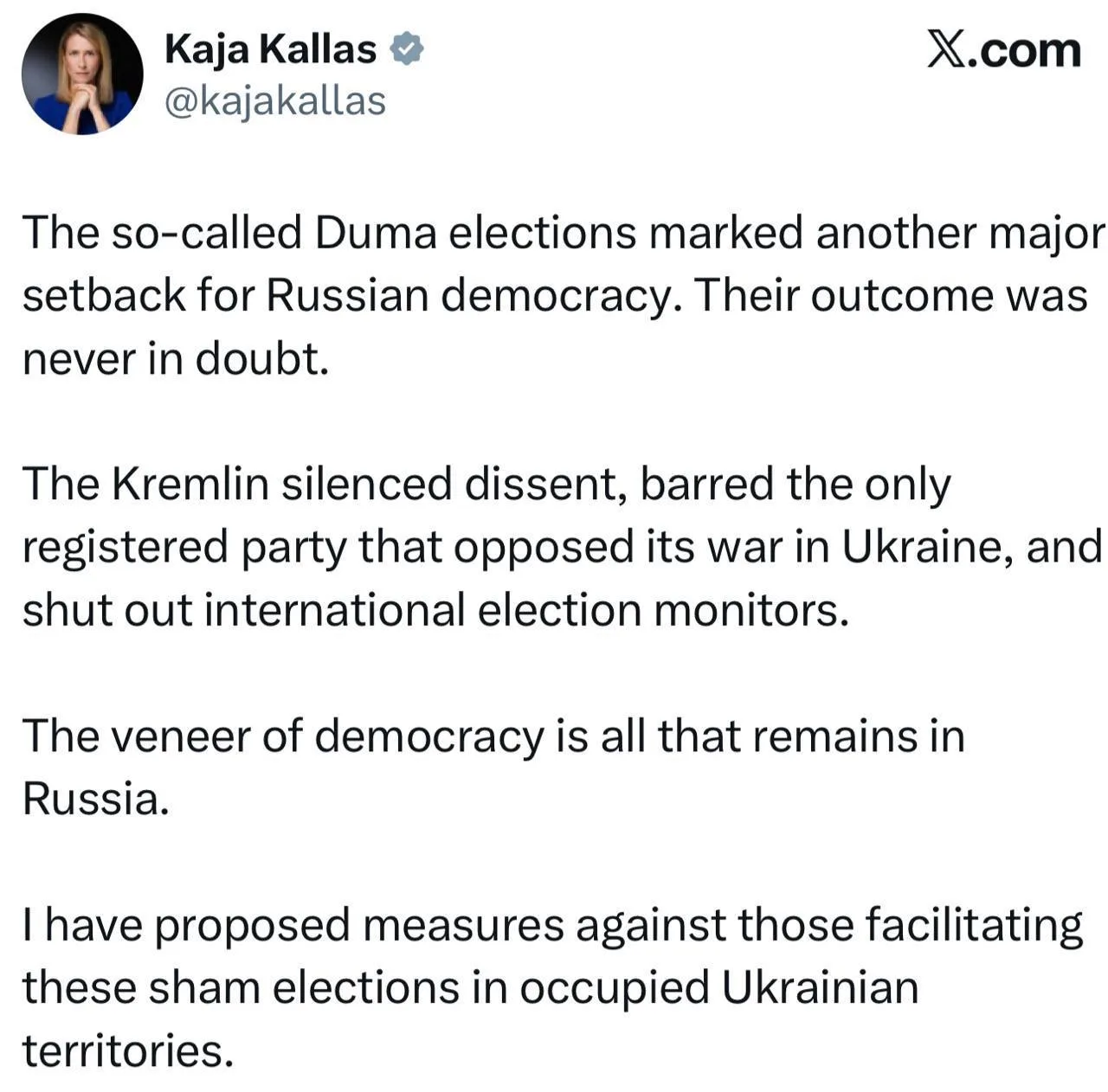 🤡 Каллас предложила новые санкции против России после выборов в Госдуму