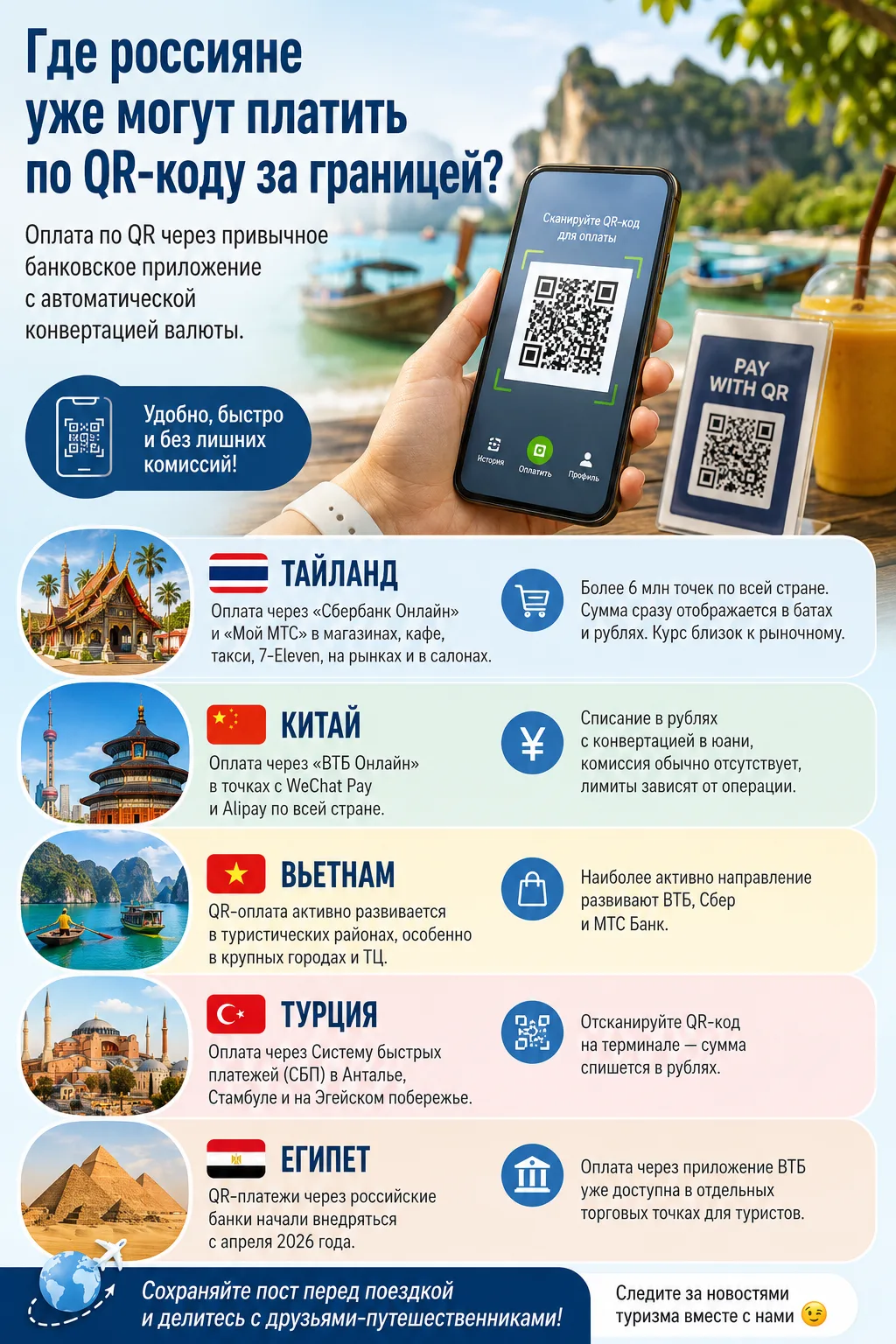 💳 Где россияне уже могут платить по QR-коду за границей?