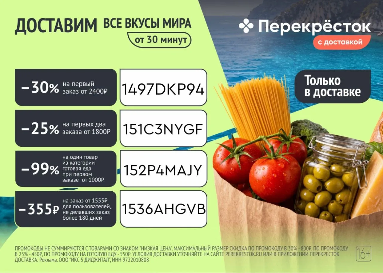 Скидки в приложении Перекрёсток Доставка!