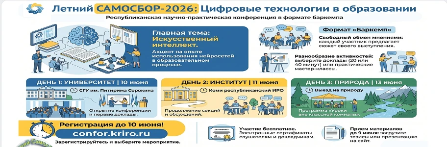 📢 Приглашаем на «Летний САМОСБОР-2026»: Цифровые технологии в образовании  10-13 июня 2026 года Коми