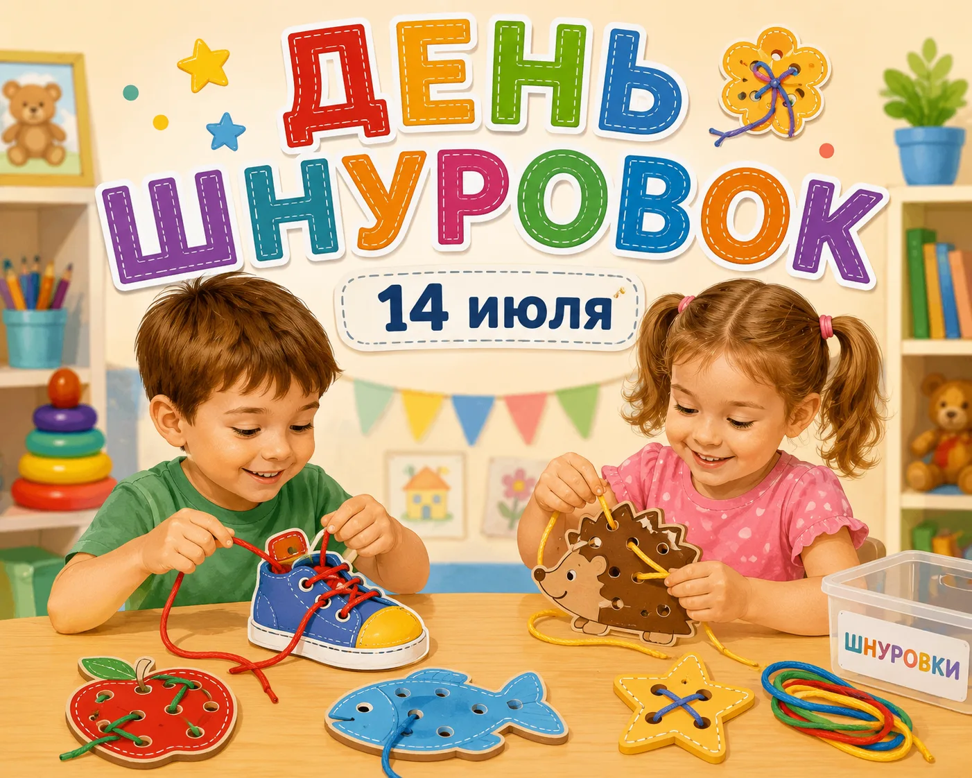 🎉 День игр-шнуровок в нашем детском саду! 🎉14 июля есть праздник для самых ловких пальчиков, котор