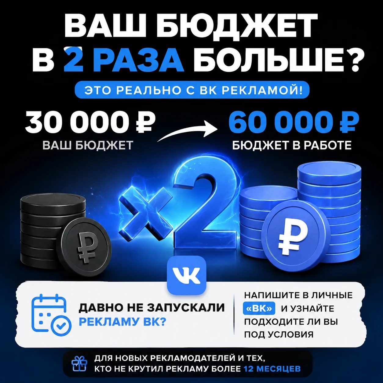 😃 А ДАВАЙТЕ ВК ОПЛАТИТ ПОЛОВИНУ ВАШЕЙ РЕКЛАМЫ?