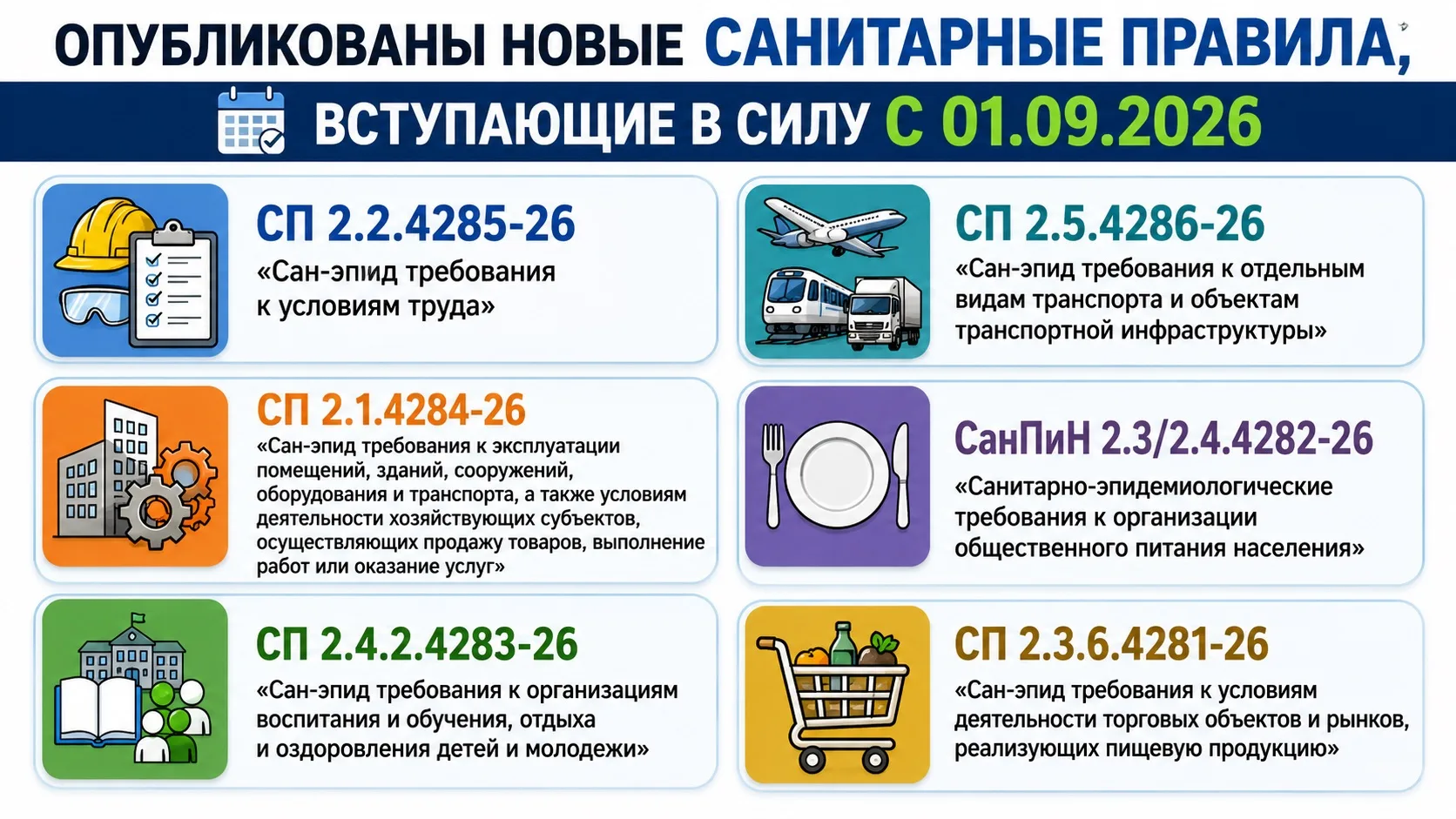 ⠀ ⚡️ ⠀ Опубликованы новые Санитарные правила, вступающие в силу с 01.09.2026