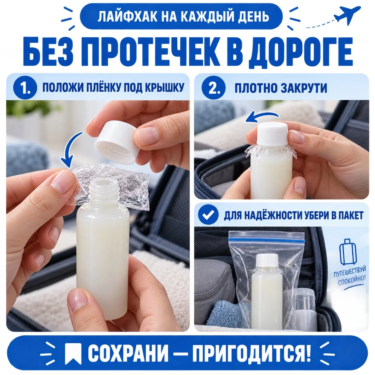 🧴 Как защитить вещи от протечек в дороге?