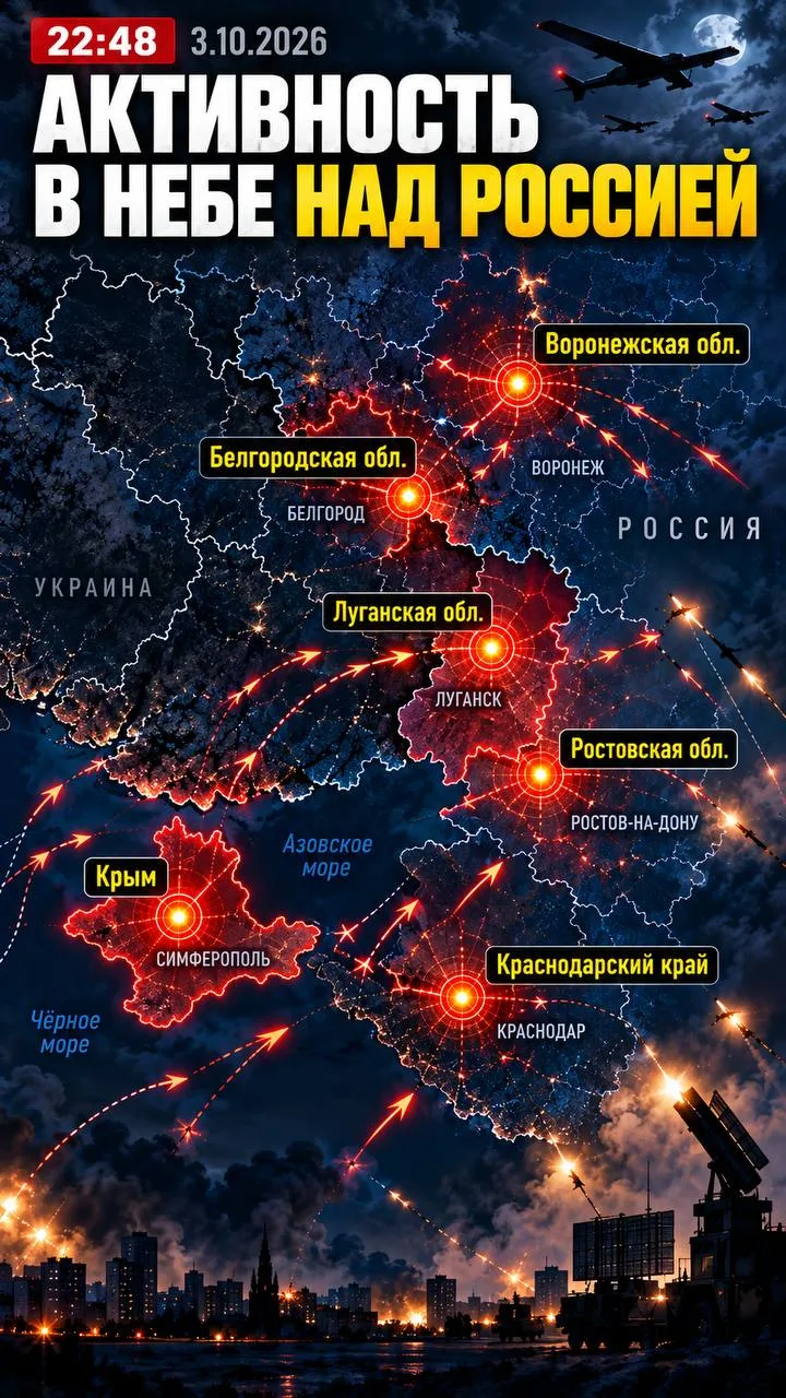 22:48, 3 октября 2026 года — активность в небе над Россией