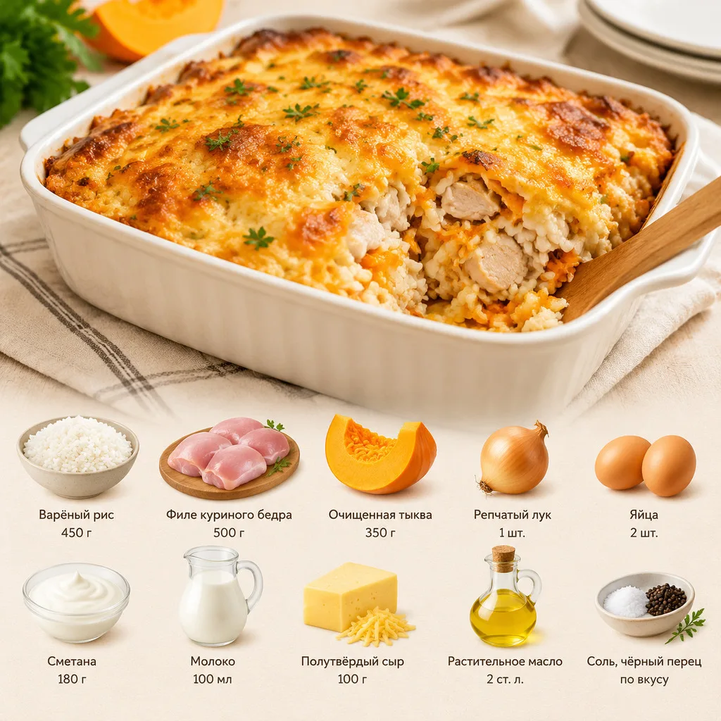 Рисовая запеканка с курицей и тыквой 🤤