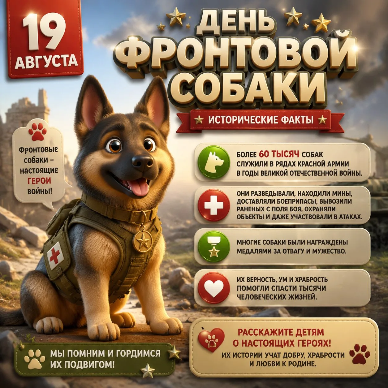 🎖️ 19 августа — День фронтовой собаки 🎖️