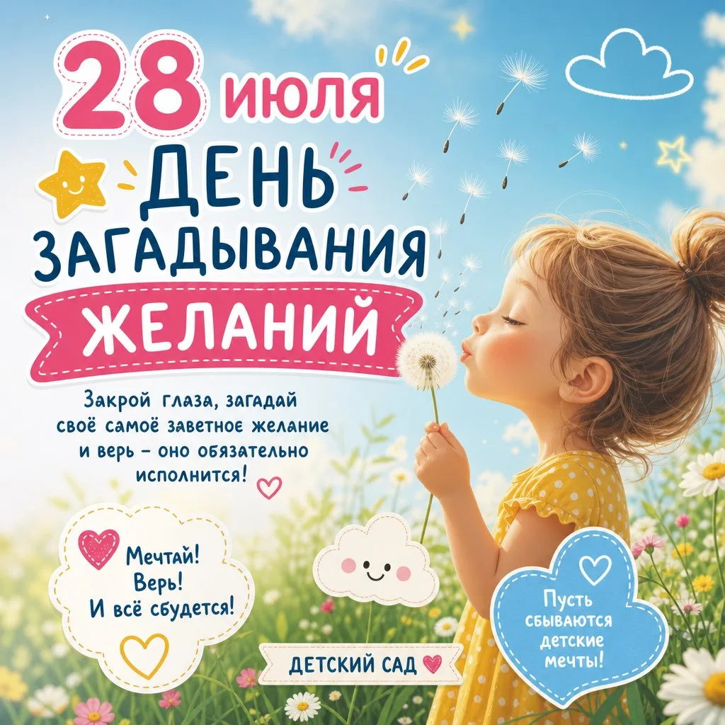 🎉 Сегодня — День загадывания желаний! 🎉

Дорогие родители! 🌟

Самое время устроить дома свой мале