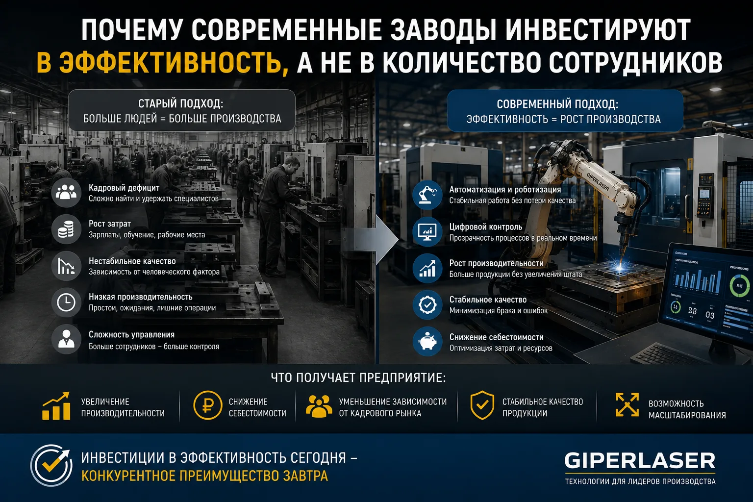 Почему современные заводы инвестируют в эффективность, а не в количество сотрудников
Еще несколько л