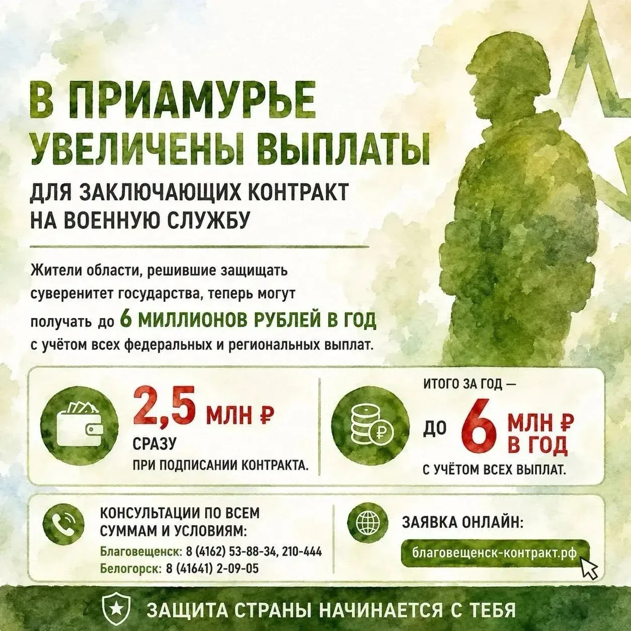 🇷🇺В Приамурье увеличены выплаты для заключающих контракт на военную службу

Жители области, решивш