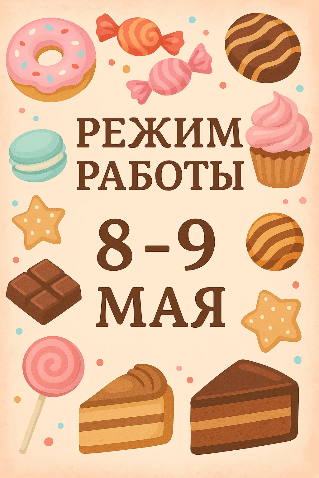 График работы магазинов с 8-11 мая.