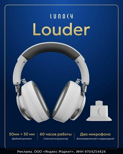 🎧Наушники беспроводные игровые Lunacy Louder белые (LLHP02W)