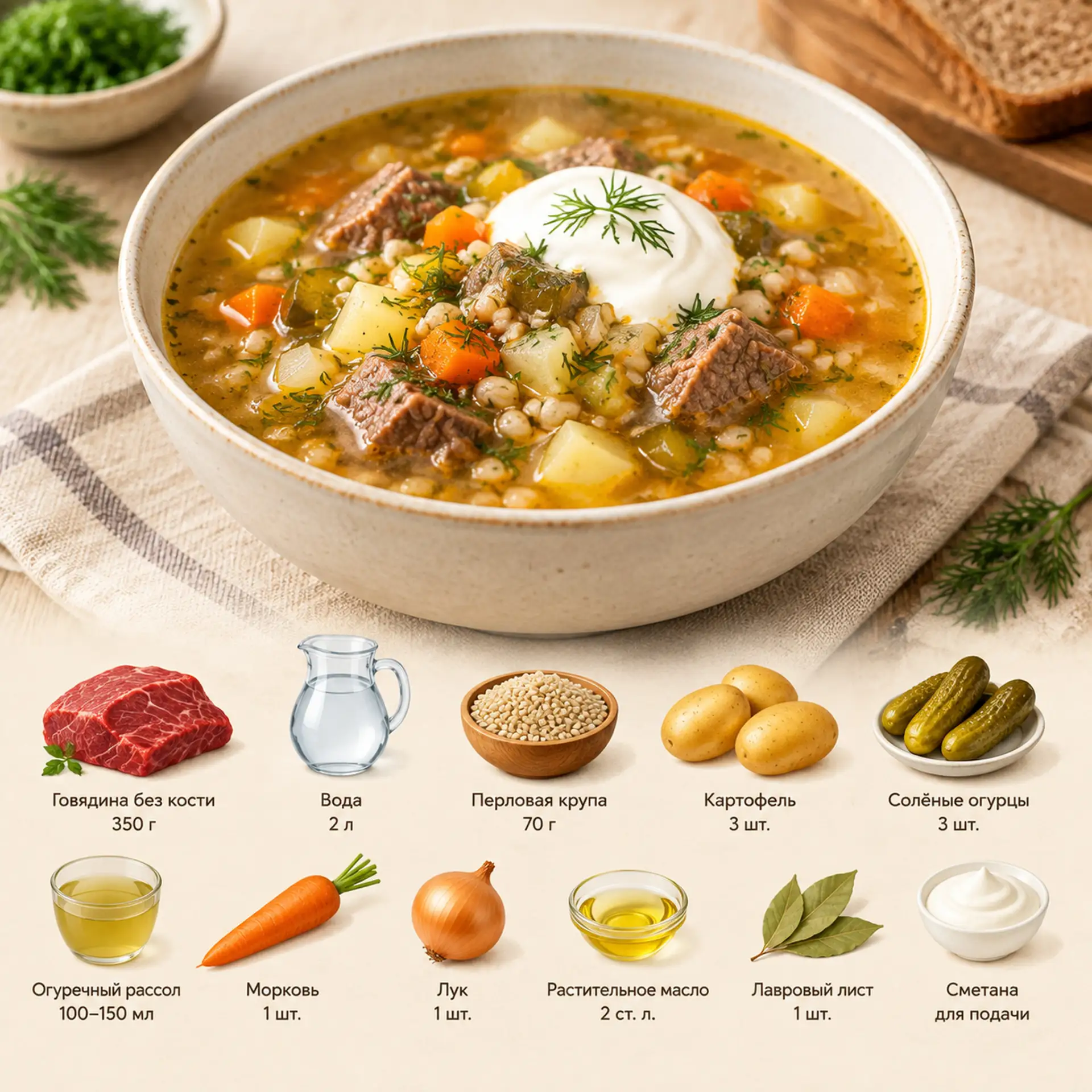 Рассольник с перловкой и говядиной 🤤