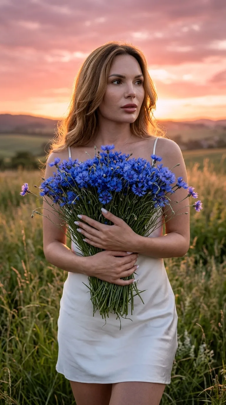💙 Васильки и белое платье на закате