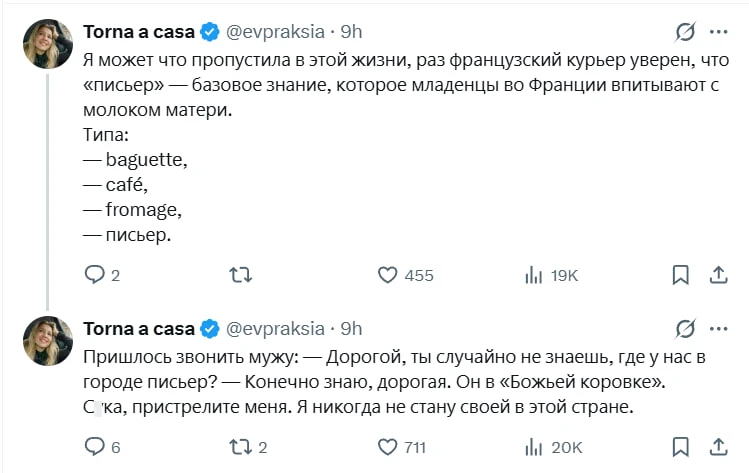 Про обычные будни русскоговорящего человека во Франции рассказала твиттерская.  Так что такое письер