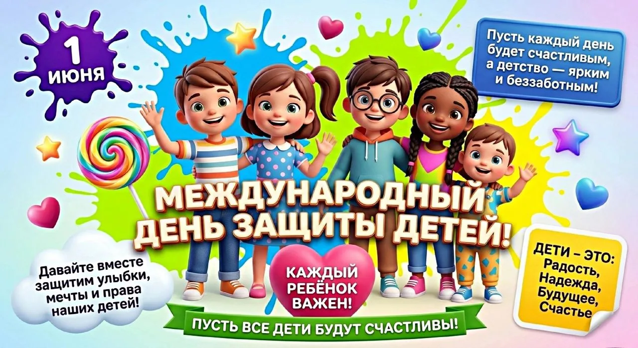 Поздравляем с днём защиты детей пусть каждый ребёнок будет счастлив!