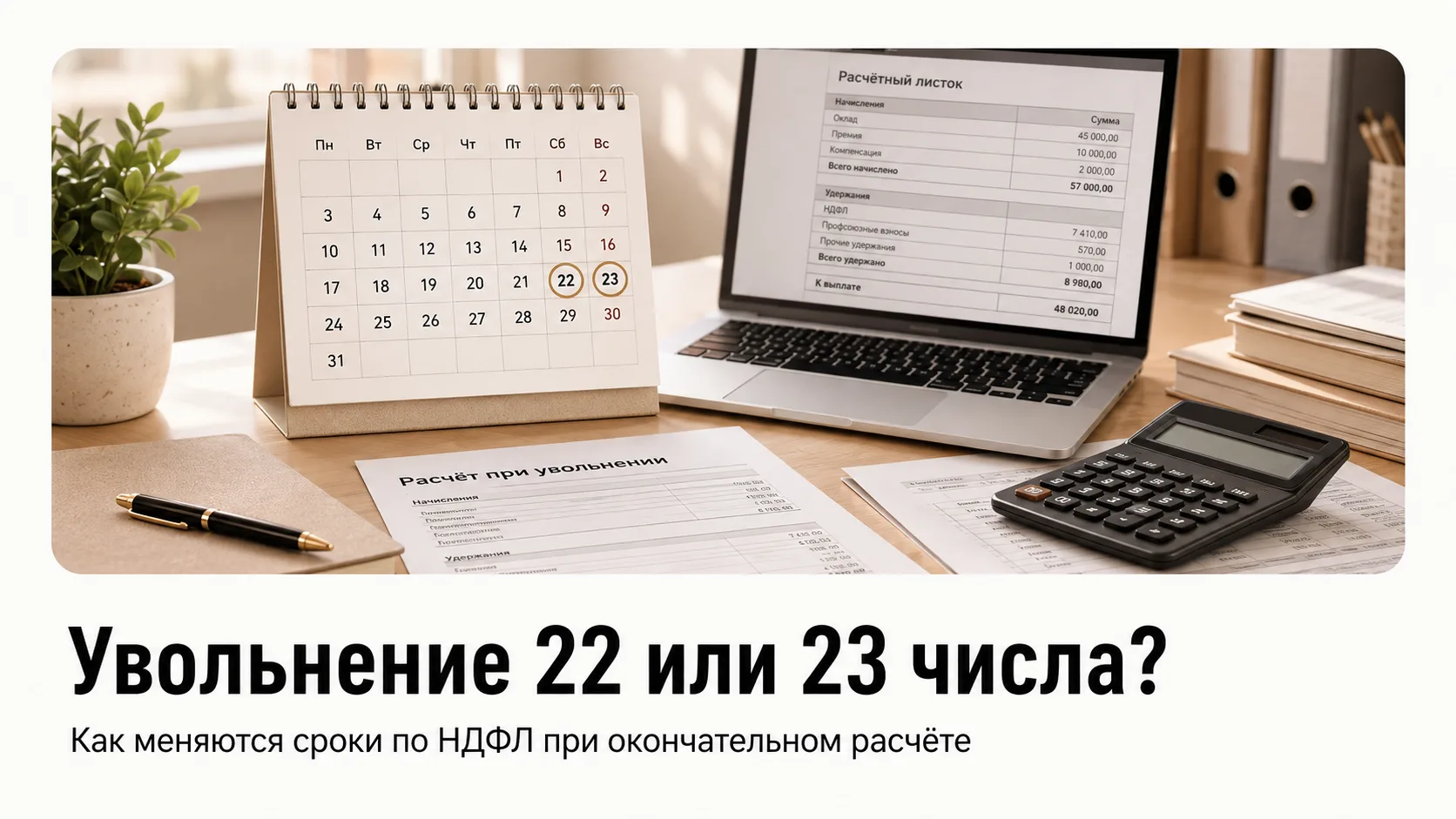 Увольнение 22-го или 23-го: всего один день, а сроки по НДФЛ уже разные?