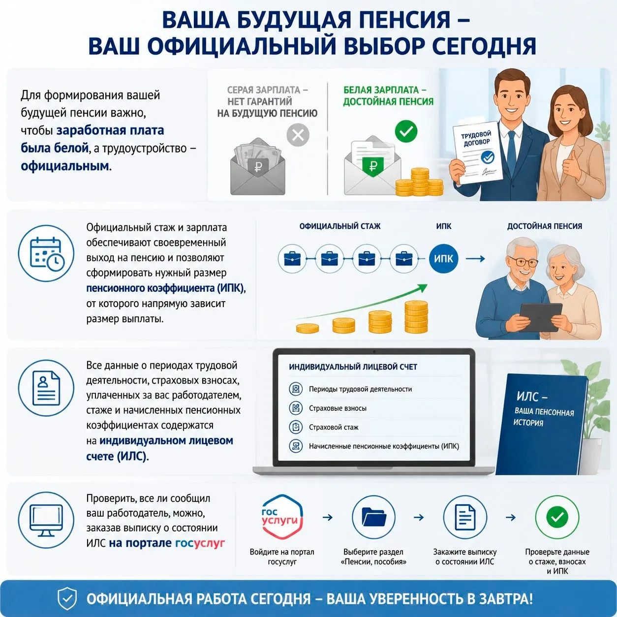 Белая заработная плата + официальное трудоустройство = формирование вашей будущей пенсии
⁣
Официальн
