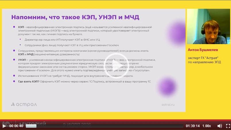 ‼️О том, что такое КЭП, УНЭП и МЧД

напомнил Антон Бушмелев, эксперт ГК "Астрал" в лекции на тему Ра
