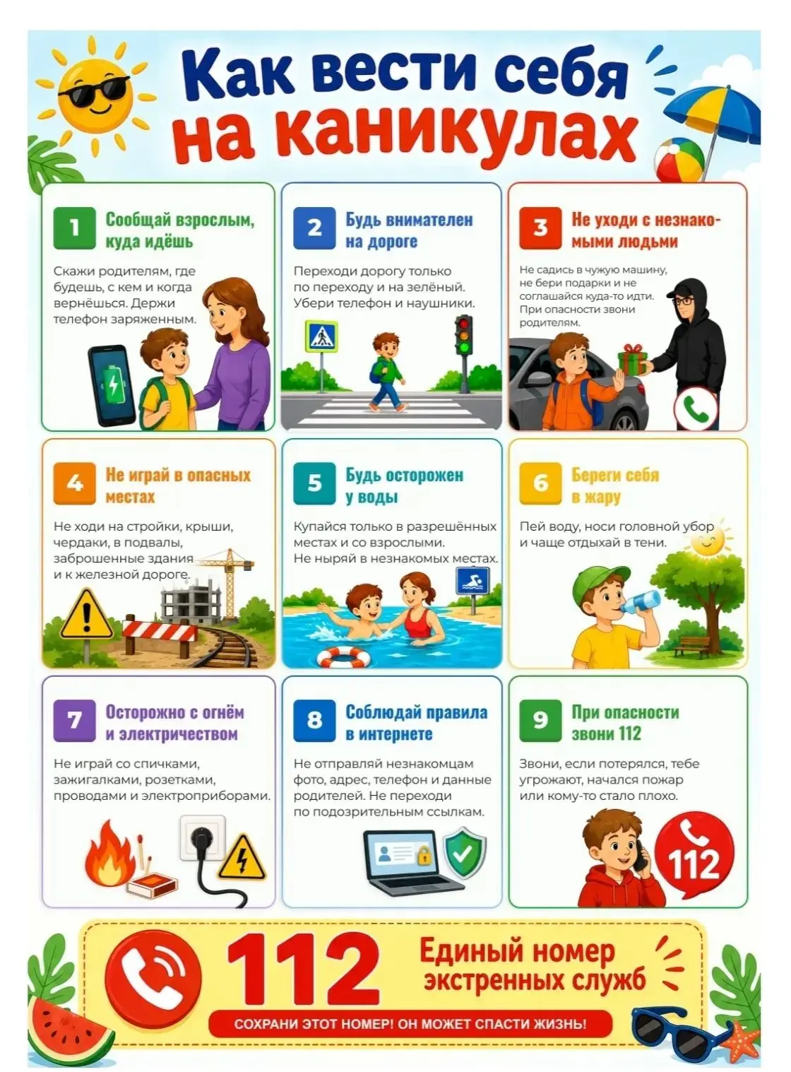 📢 Напоминаем о правилах: безопасные каникулы! ☀️🚀

☀ Лето — время отдыха и ярких впечатлений, но ч