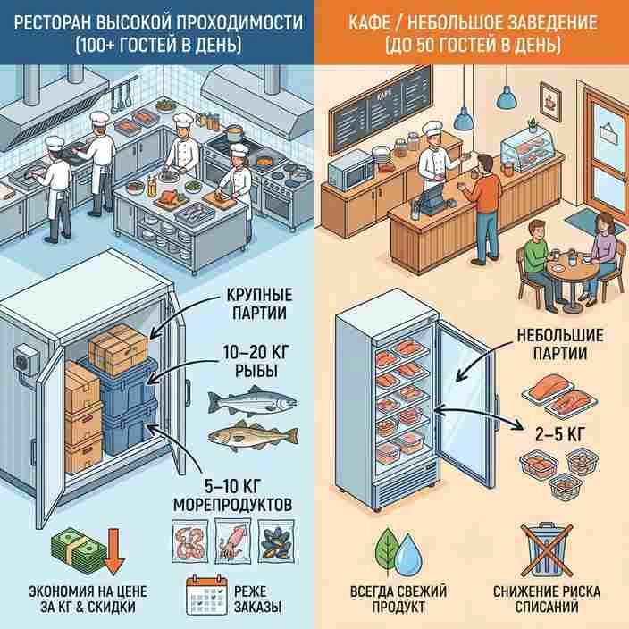 Какие объёмы и фасовку рыбы и морепродуктов выгодно закупать для ресторанов и кафе?