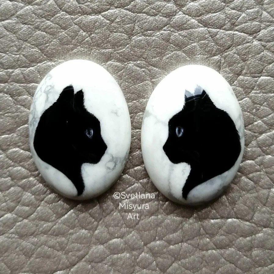 🐾🖤 Два кота на говлите. Готовые кабошоны для ваших украшений.