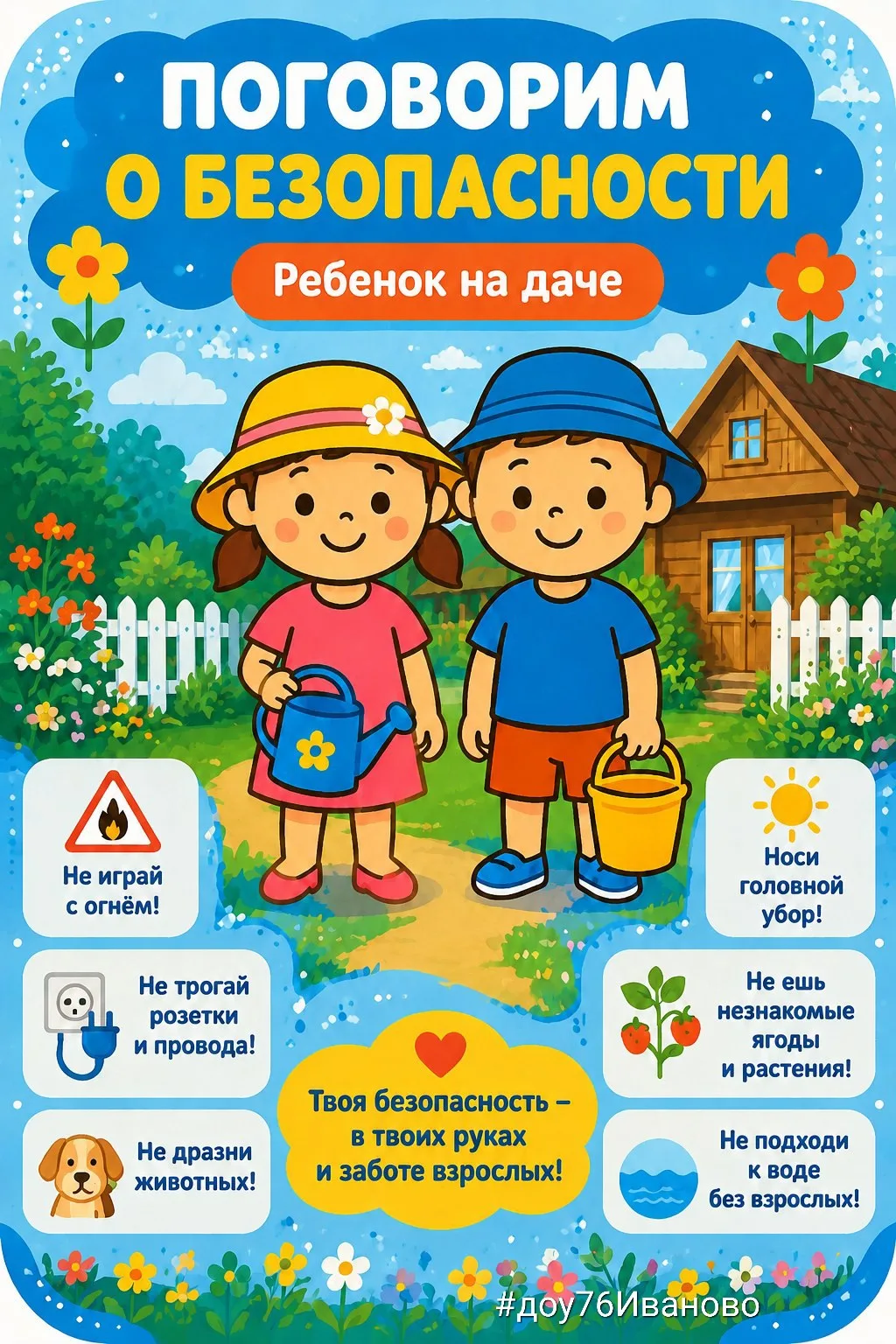 🔆 Летние дни — время приключений и отдыха! ️ Если ваш ребенок на даче, не забудьте поговорить с ним