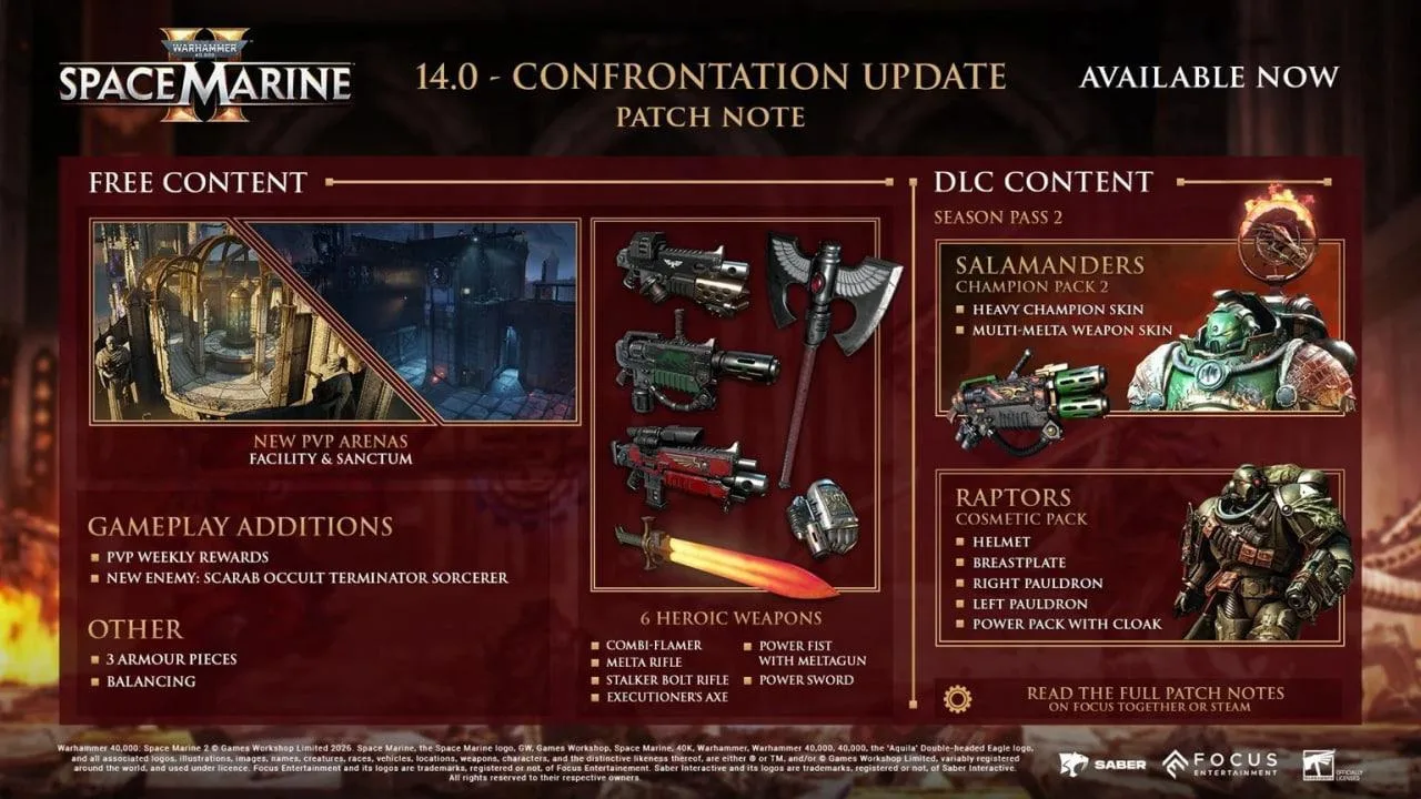 Space Marine 2 получил крупное обновление 14.0

Студия Saber Interactive выпустила масштабное обновл