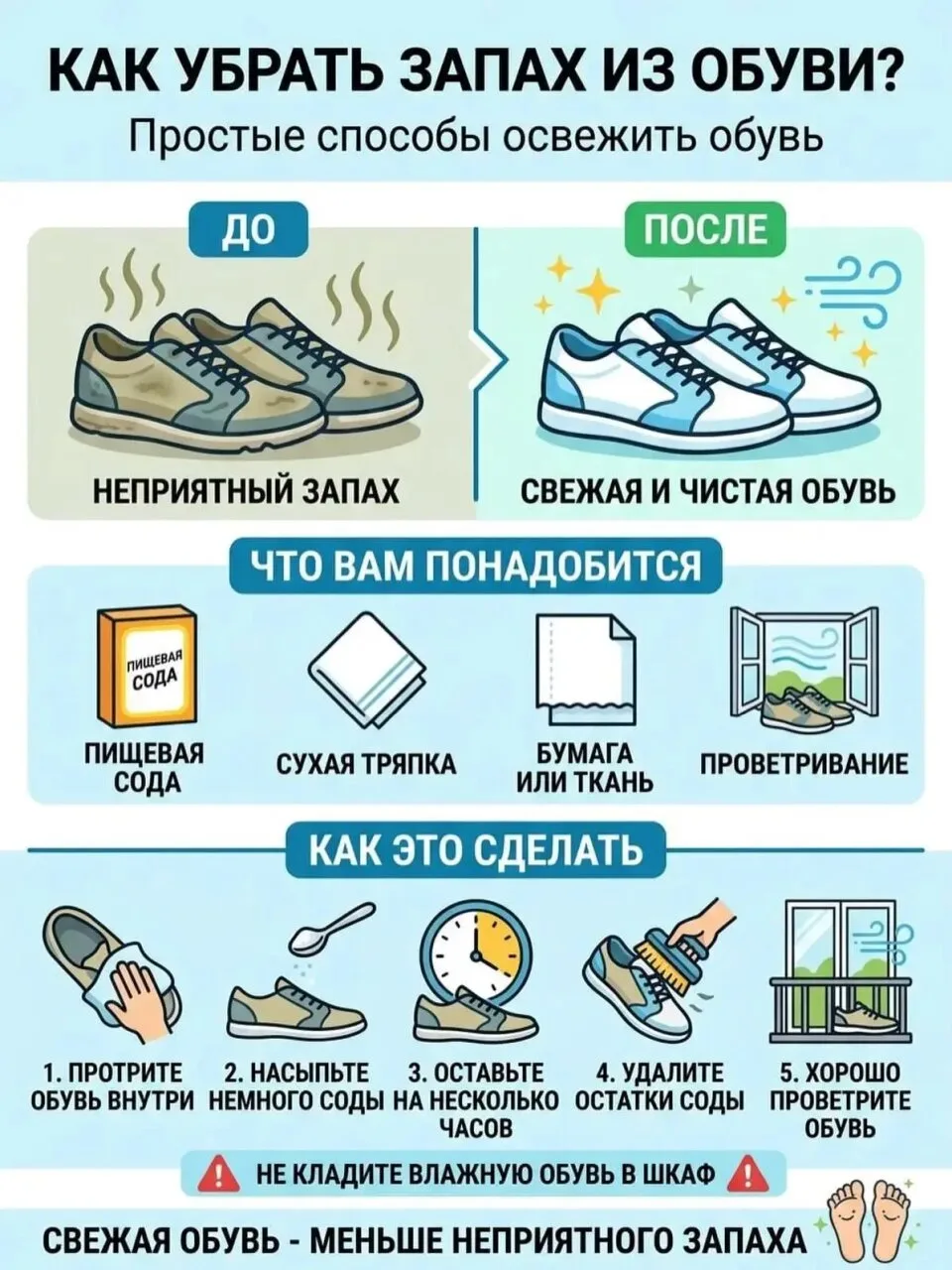 Как убрать запах из обуви 👞