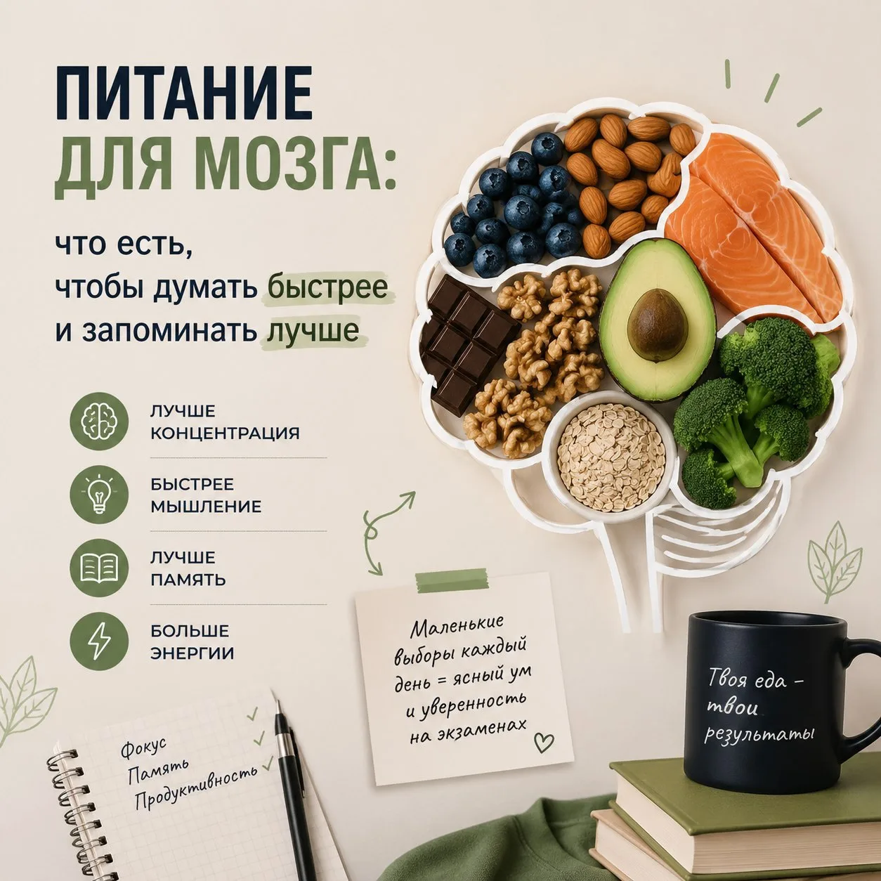 📌 Питание для мозга: что есть, чтобы думать быстрее и запоминать лучше