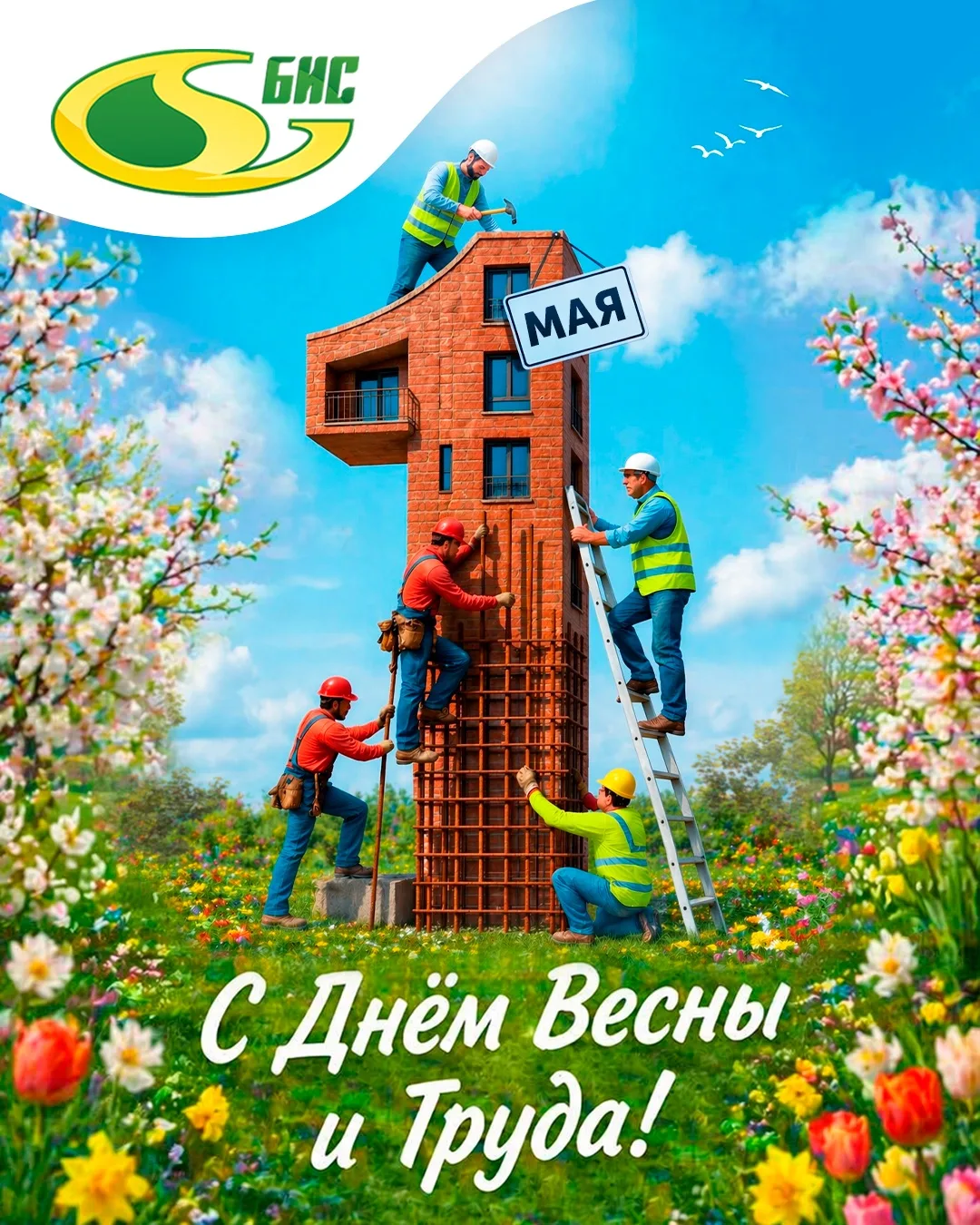 От лица компании АК «ТПГ «БИС» мы поздравляем Вас с 1 Мая — Праздником Весны и Труда.