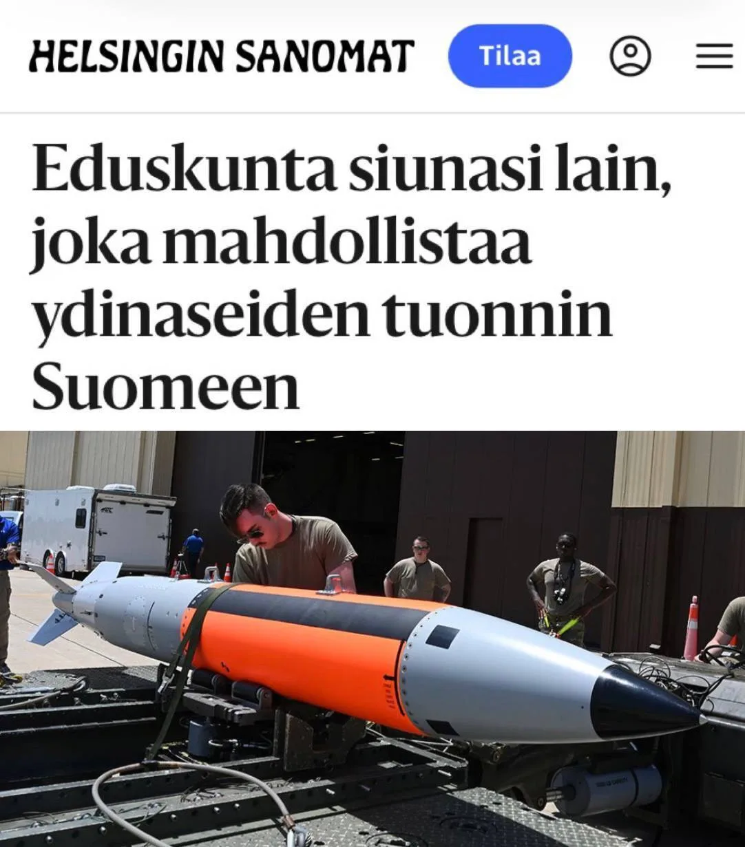 ⚡️ 🇫🇮 Хельсинки разрешил хранение ядерного оружия на территории страны: «Парламент одобрил закон, 