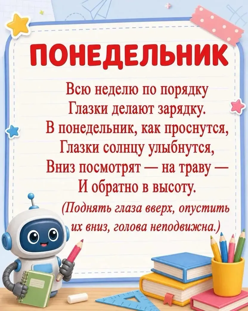 Очень интересная гимнастика для глаз «Неделька» 👀

Сохраняйте карточки и используйте на занятиях ка
