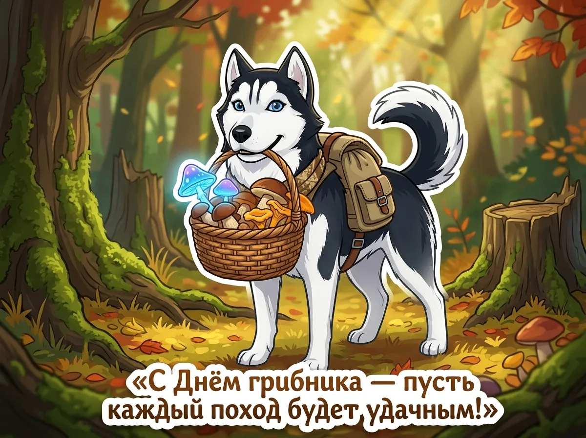 «С Днём грибника! 🍄 Пусть тропинки ведут только к щедрым местам, а под каждым листиком...