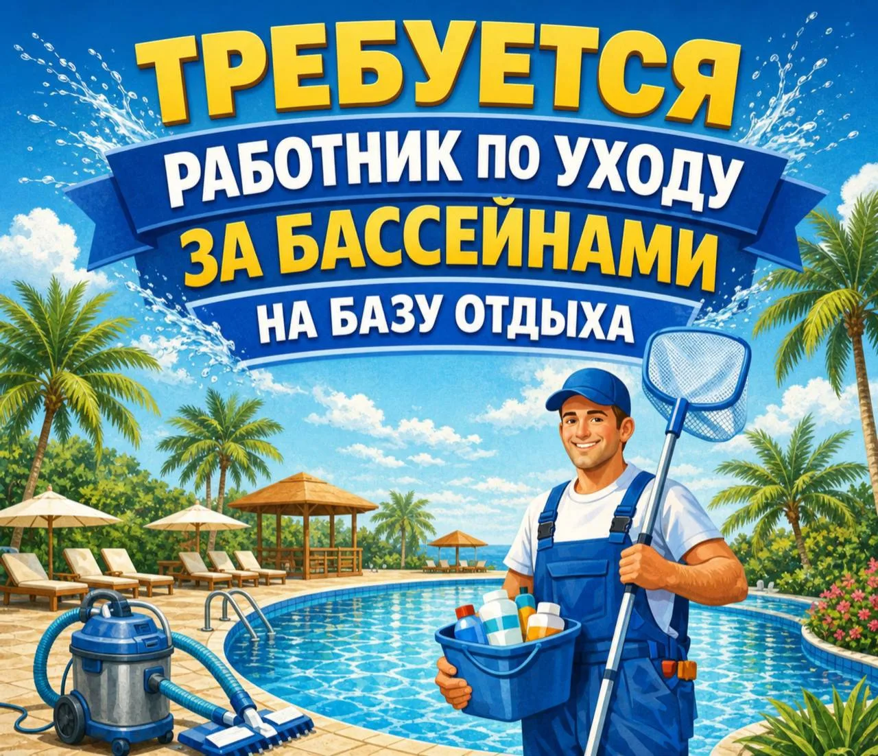 На постоянную работу на базу отдыха  в посёлке Мостовском требуется рабочий по бассейнам.