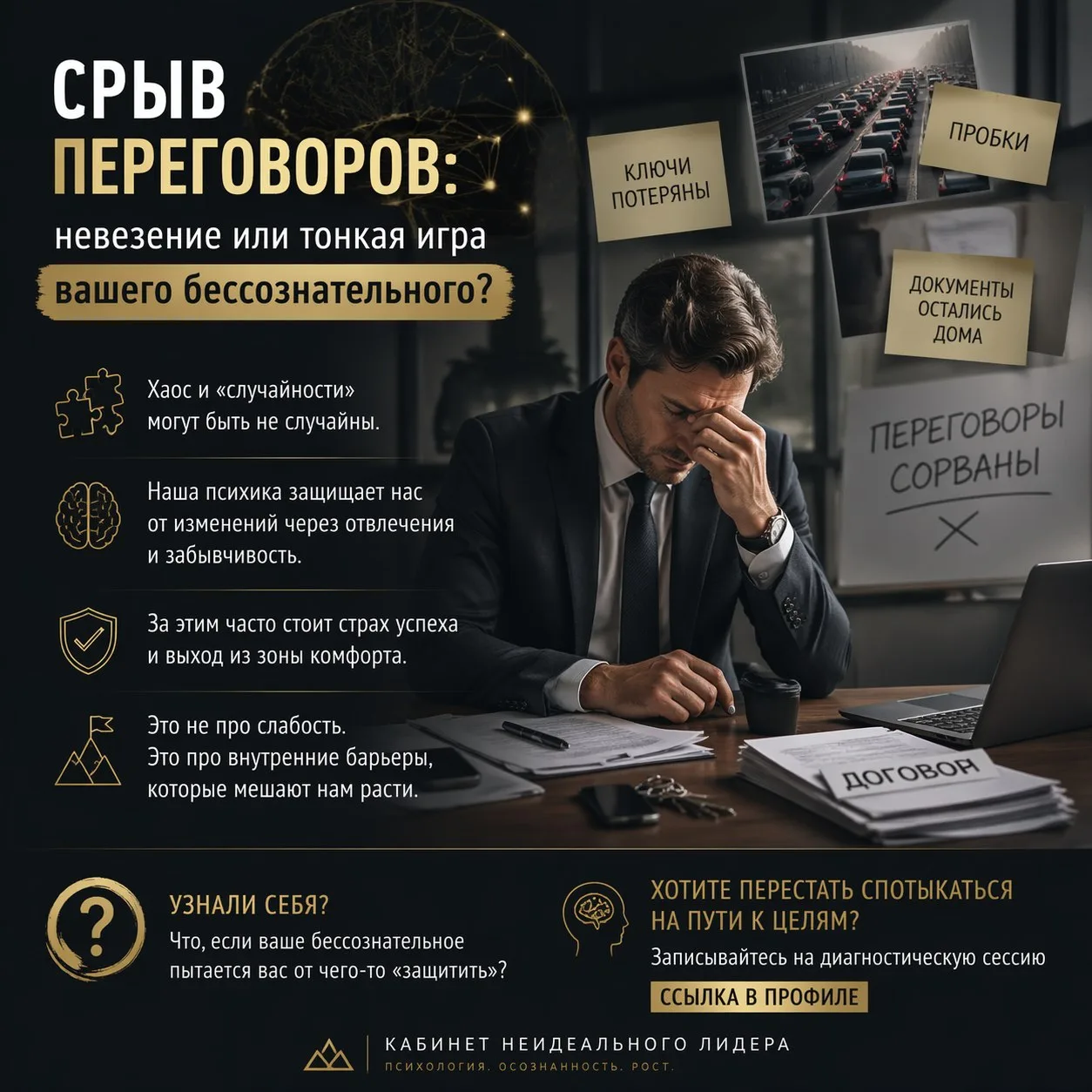 Срыв переговоров: невезение или тонкая игра вашего бессознательного?

Вас когда-нибудь преследовало 