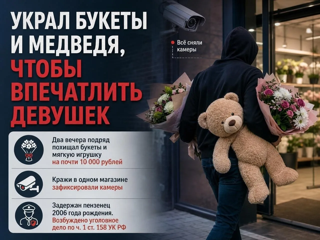 🐻 Украл букеты и медведя, чтобы впечатлить девушек