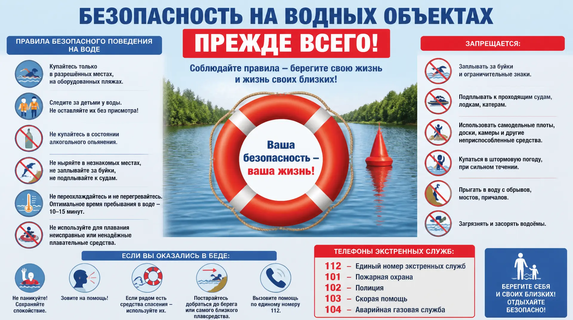 На дворе — лето, жара, так и тянет к воде. 
Если вы отдыхаете у воды, проглядите картинку выше 👆🏻 