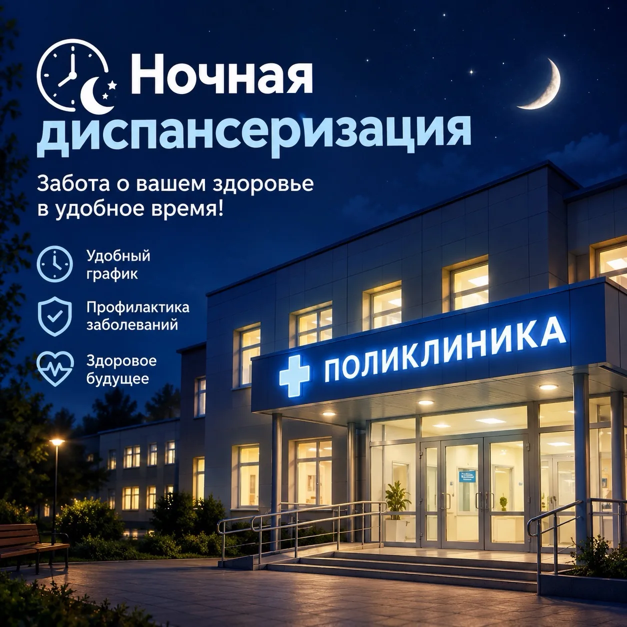 🌙 Не успеваете к врачу днём? Тогда мы ждём вас ночью!