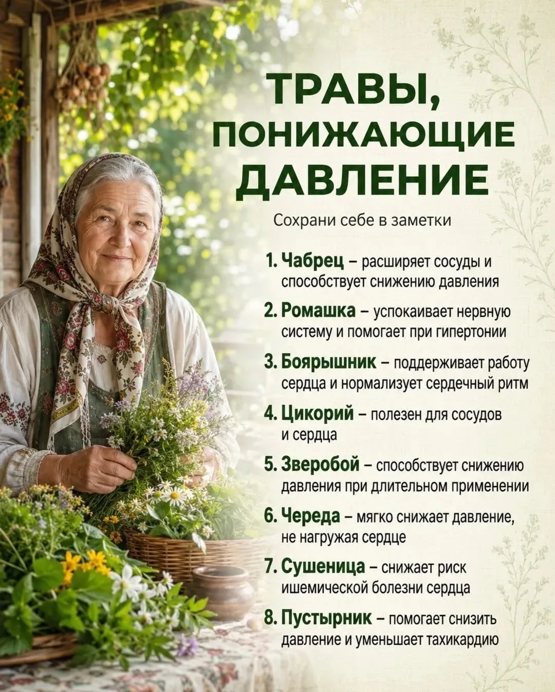 🌿 Травы, которые помогают мягко снижать давление — сохраняйте себе 

Природа давно подарила нам рас