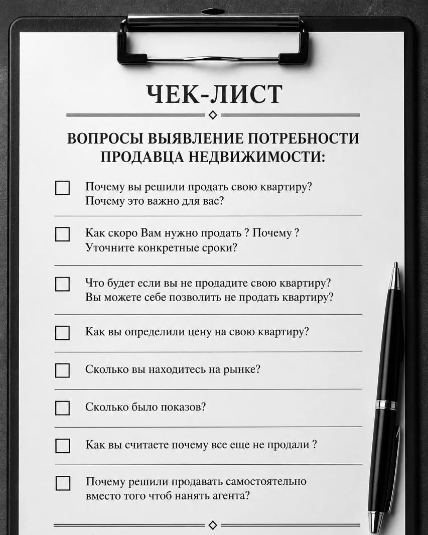 ℹ️ Чек лист выявления мотивации клиента: покупателя и продавца недвижимости.