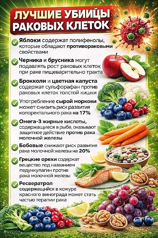🛑 8 ПРОДУКТОВ, КОТОРЫЕ ПОМОГАЮТ ОРГАНИЗМУ БОРОТЬСЯ С ОПАСНЫМИ КЛЕТКАМИ
Иногда мы недооцениваем еду…