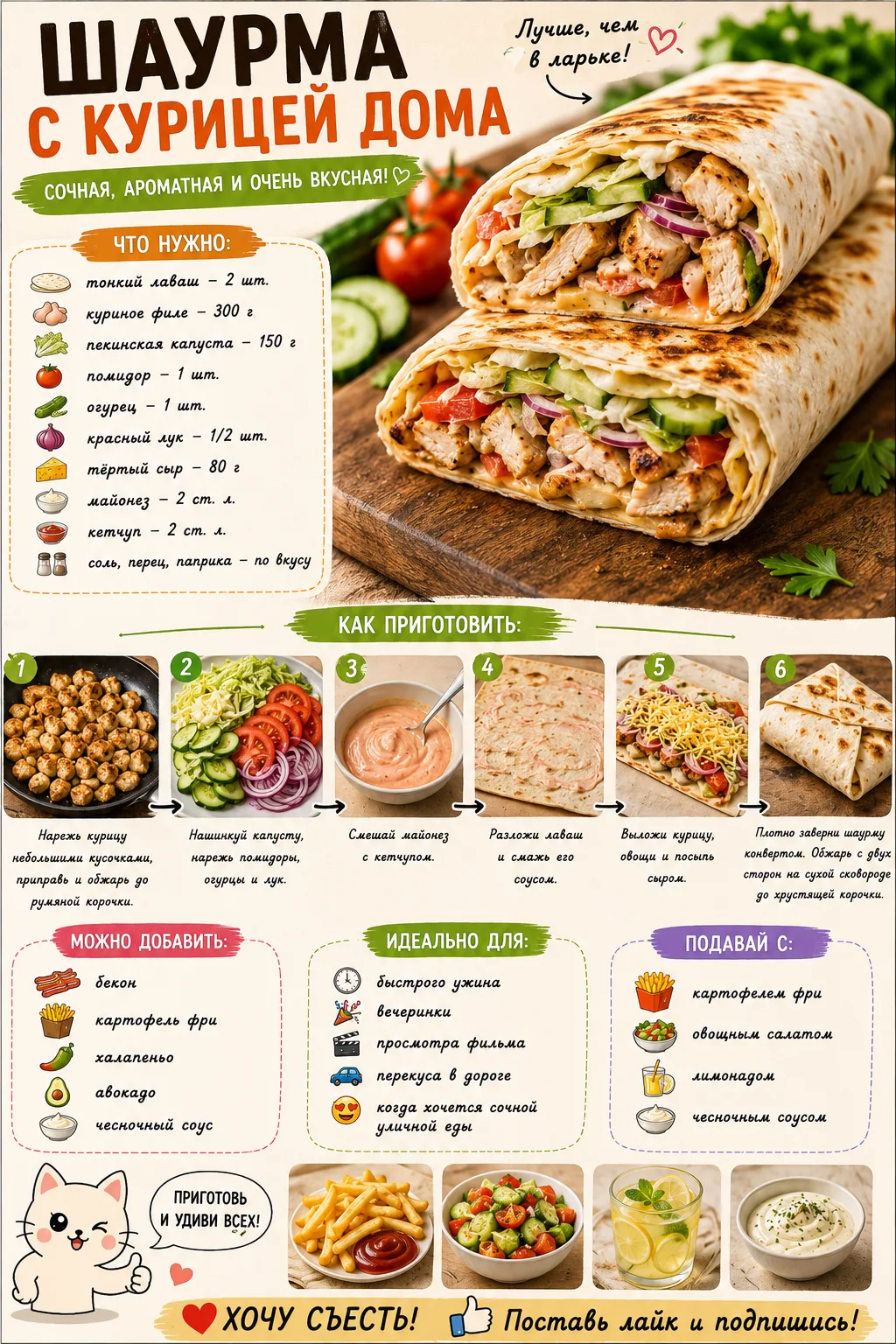 🌯 ШАУРМА С КУРИЦЕЙ ДОМА