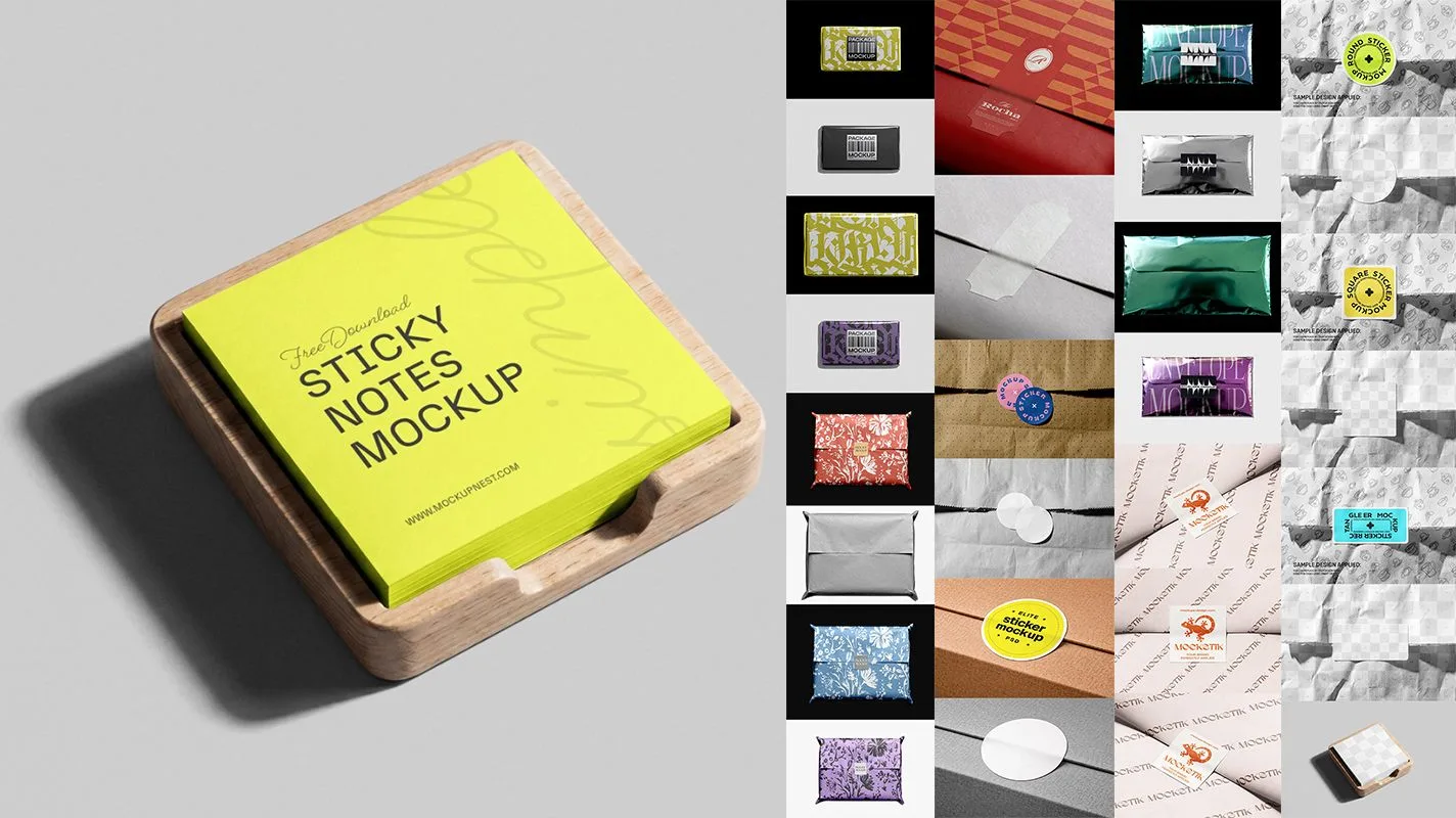 ► Мокапы наклеек на упаковке | Sticker Notes Packaging PSD Mockups

#free #mockup #polygraphy #psd #