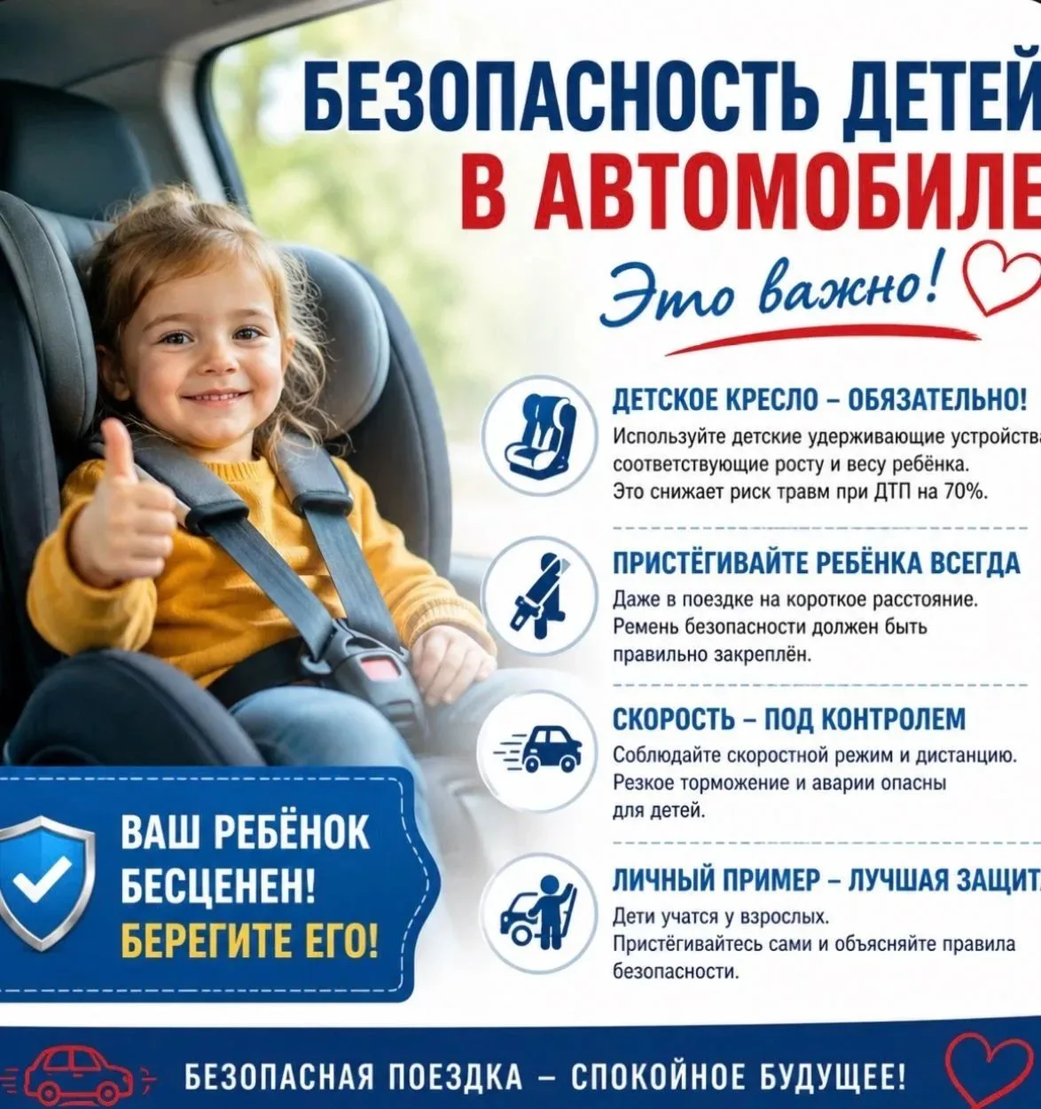 🚗 Безопасность детей в автомобиле — ответственность взрослых! 👶❤️
