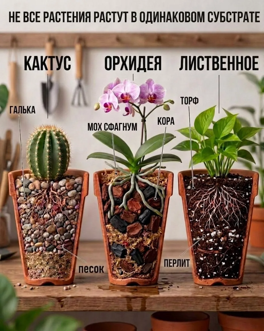 Не все растения живут в одинаковом субстрате!🌸

И это важно учитывать при их выборе и уходе.

Некот