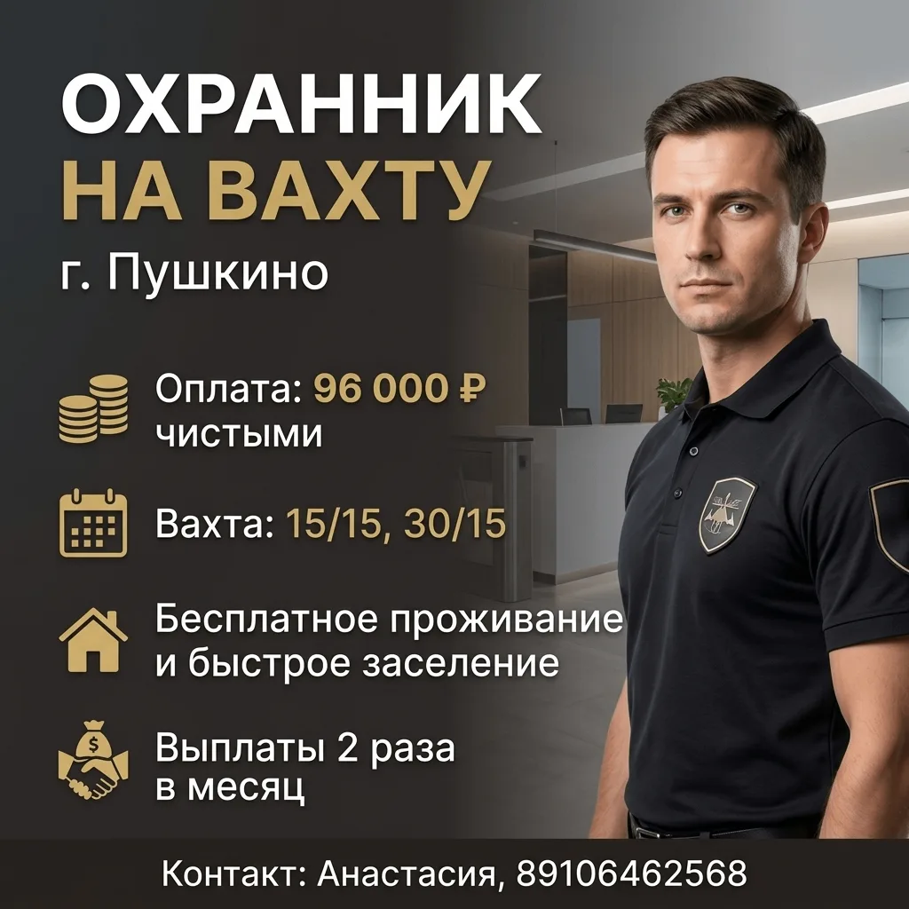 📢 Приглашаем сотрудников охраны на вахту !