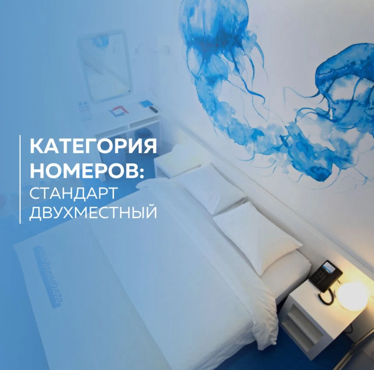 Однокомнатный номер, в котором смогут расположиться 2 взрослых + 1 ребенок до 5 лет. В комнате вы на