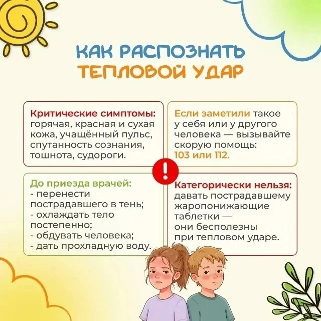 🌞 Лето в разгаре, и жара накаляется! Чтобы защитить детей от перегрева, ознакомьтесь с карточками «